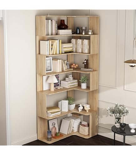 Amazon｜Tribesigns 7段コーナー本棚 大型 モダンコーナー本棚 高さ7段